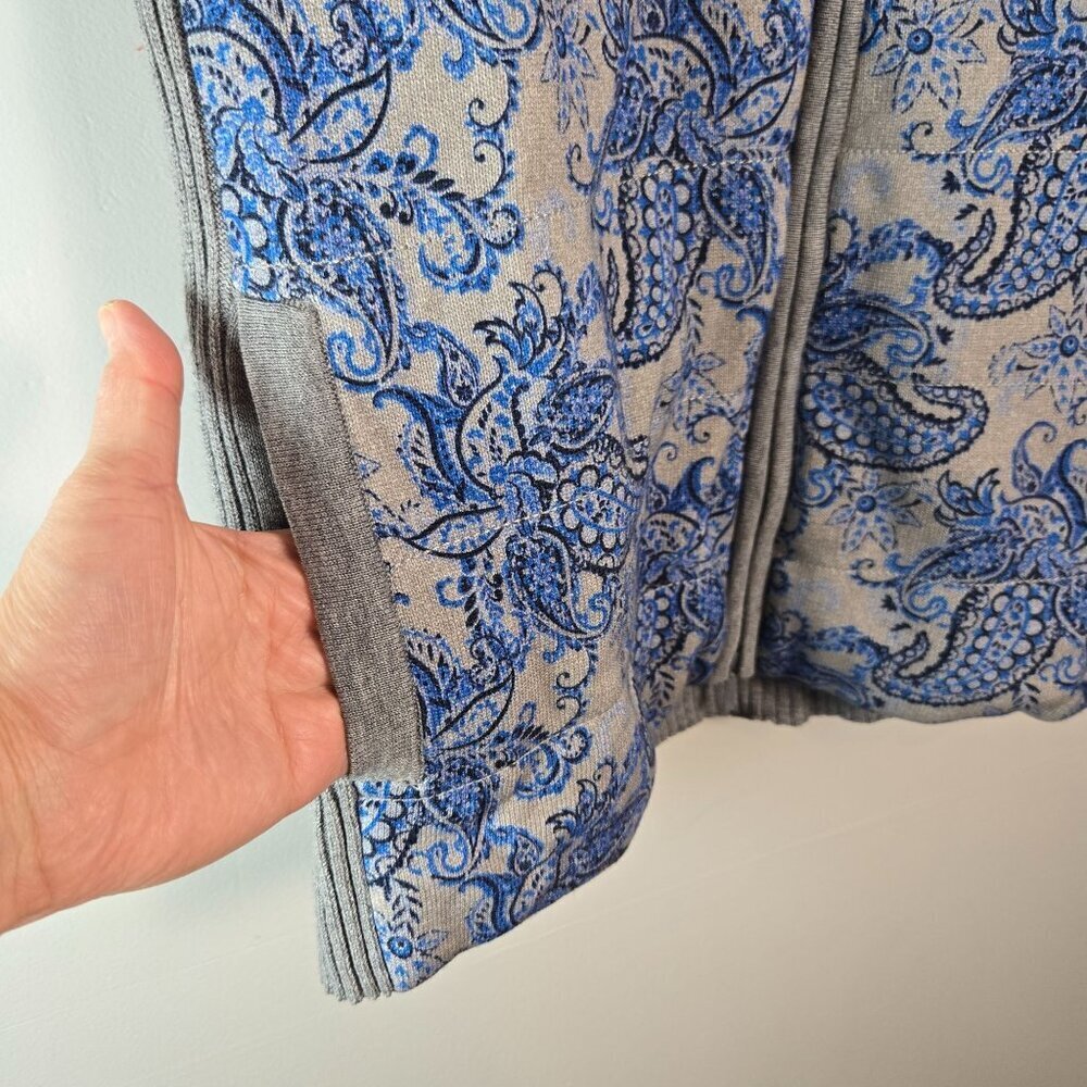 Edinburgh Knitwear Womens Paisley Ribbed Vest Sz LARGE Blue Gray Pima Cotton - Picture 2 of 8